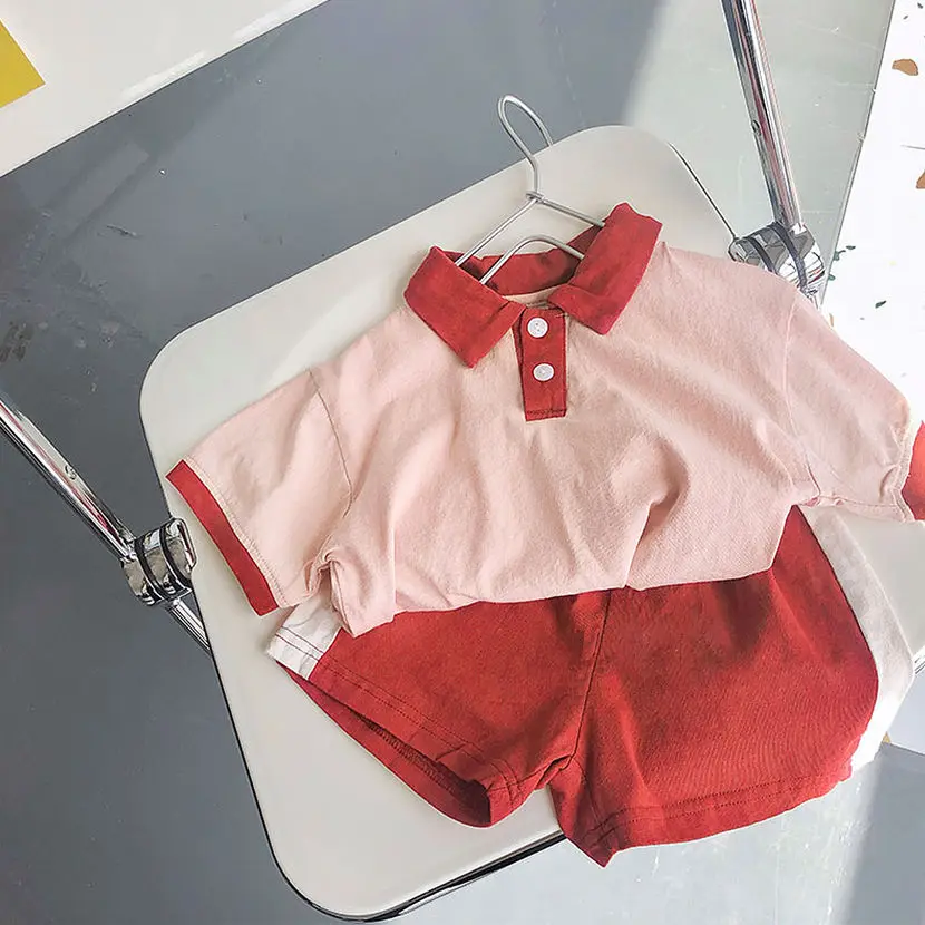 2025 Pure Cotton Short Sleeved Shorts Summer New Korean Version Kindergarten Boys Girls Two-piece Set Trendy