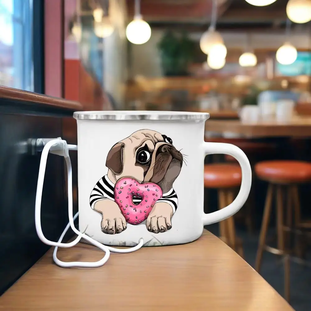 Tazas con estampado de Bulldog Francés, taza de café creativa, bebida, leche, cerveza, Camping, Camfire, tazas esmaltadas, mango, artículos para beber, regalo para el amor del perro