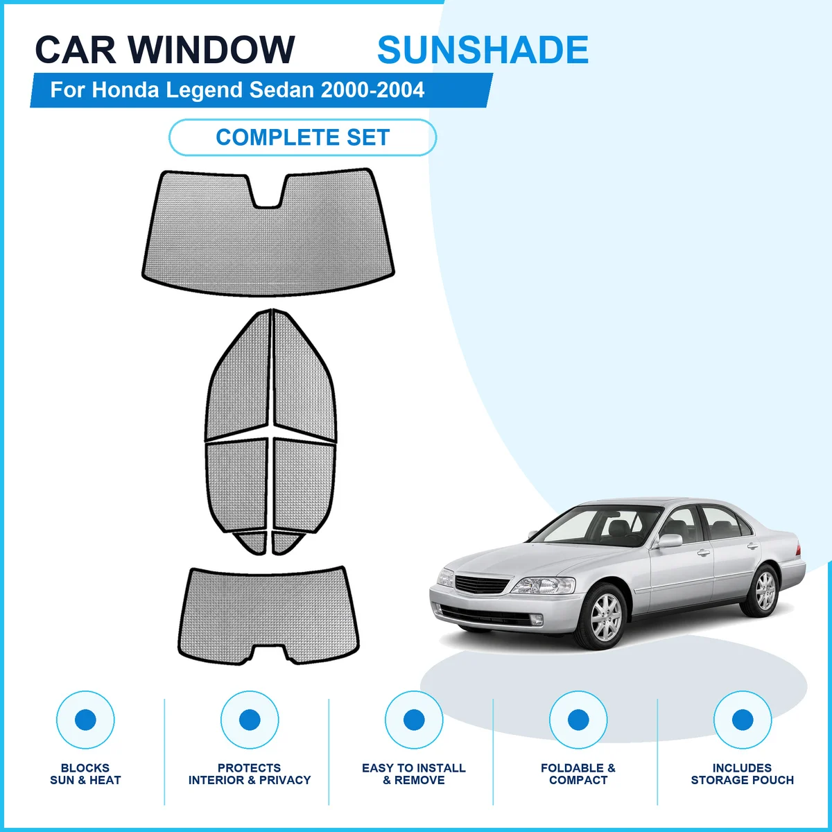 For Honda Legend Sedan 2000-2004 Custom Full Set Window Sunshades Aluminum Foil Suction Cup Anti UV Privacy