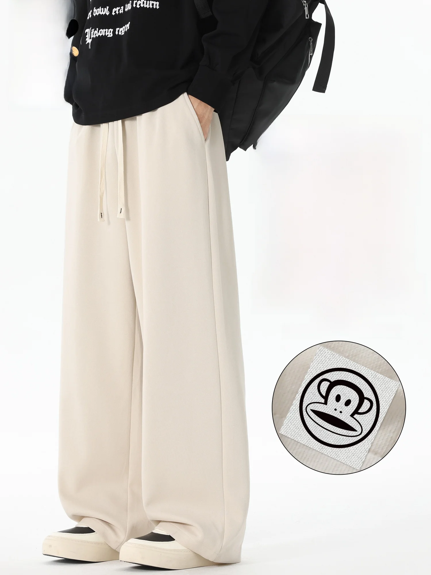 

Мужские повседневные брюки Paul Frank свободного кроя, трикотажные, весна 2026, прямые штанины, эластичный пояс, смесь хлопка и полиэстера