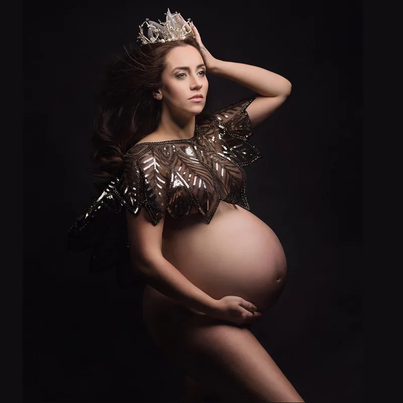 Топы для беременных с вышивкой блестками накидка фотосессии модные летние короткие топы мамы Фото №2
