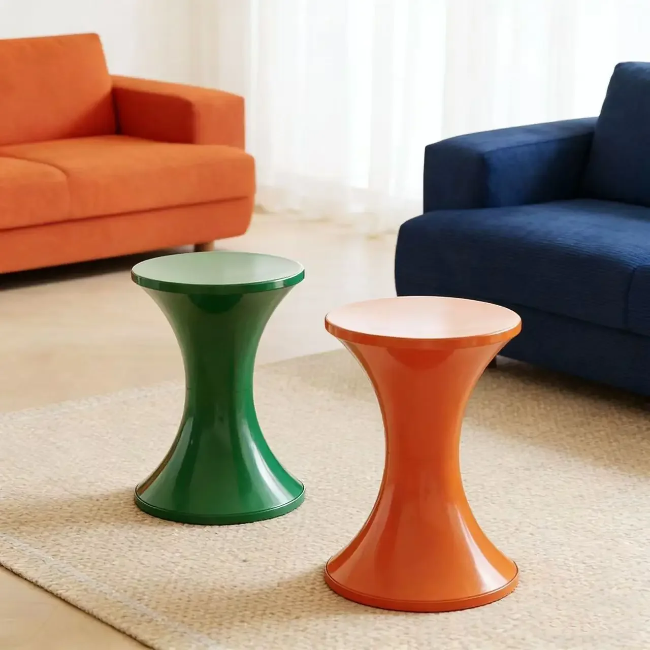 Nordic Low Profile Shoes Stool Hourglass Design for Household Office Living Room Space Saving Side Corner Clothing Store Display