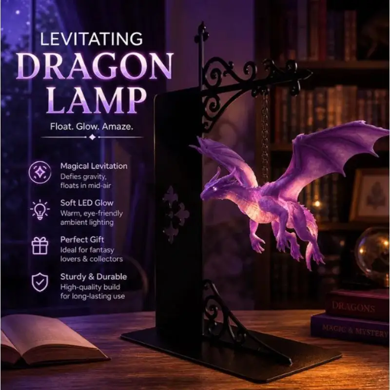 Levitating Dragon Bookshelf Lamp Magical Floating Design: Soft Warm LED Glow Home Decor Fantasy Collectors