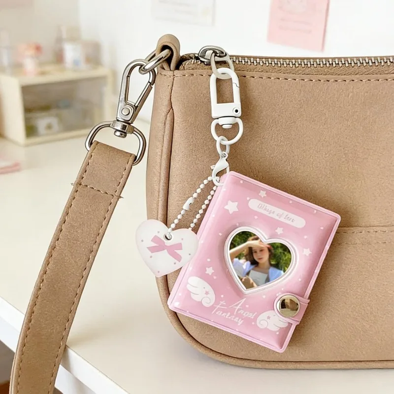Mini Photo Album Keychain - Portable Kpop Photocard Binder With Heart Charm, Holds 32 Photos 2 Inch view 5