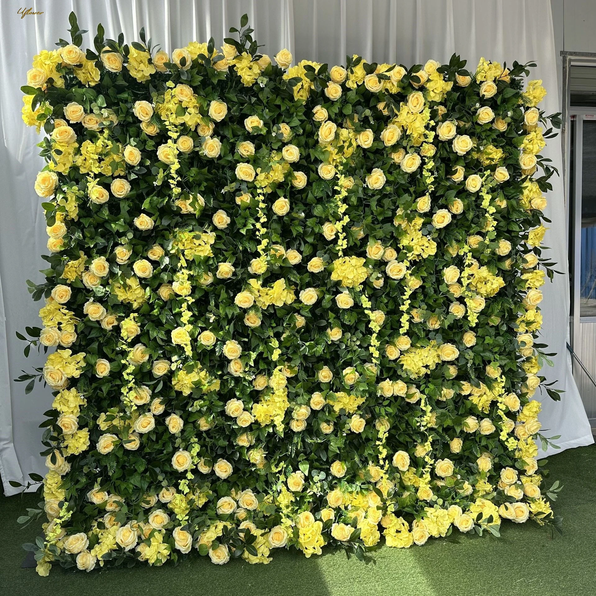 Uflower boda amarillo verde rosa 5D flor Artificial pared flor arco fila bola telón de fondo evento accesorios de fiesta arreglo floral