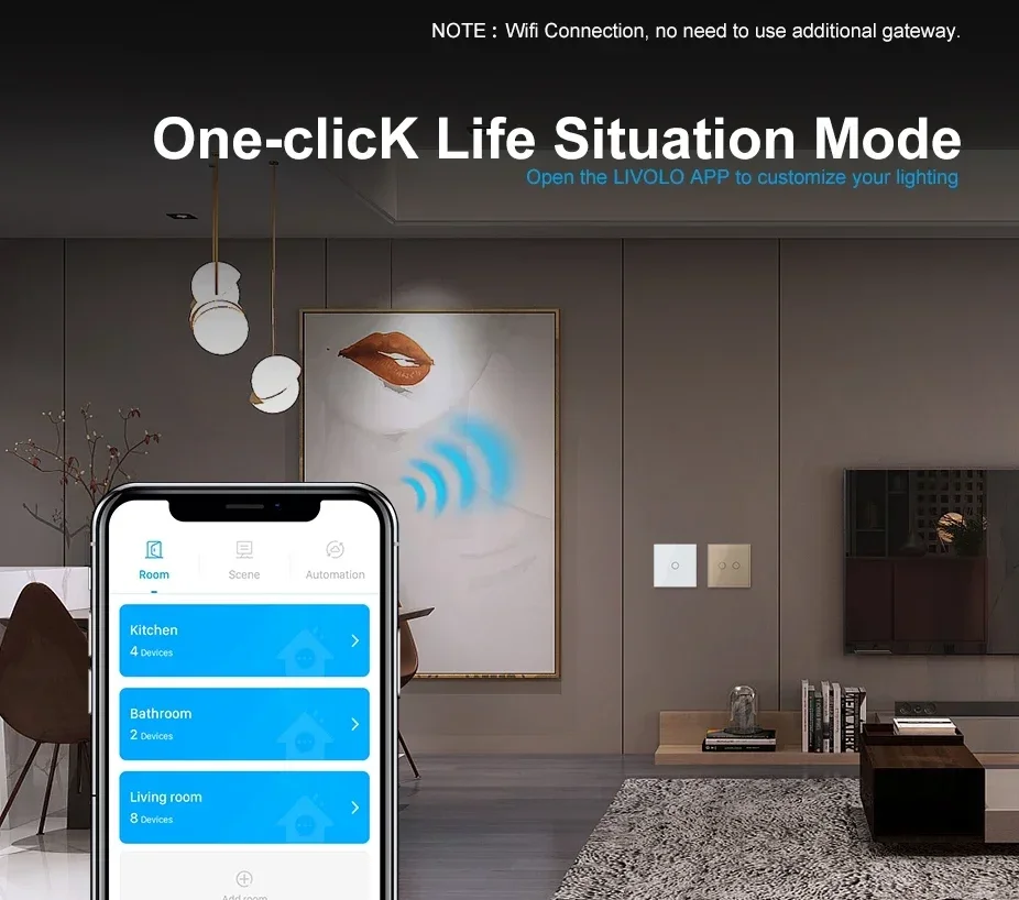 

Настенный выключатель Livolo WiFi Smart Touch, выключатель света со стеклянной панелью, однополюсная нейтральная беспроводная связь, концентратор не требуется, беспроводное управление через приложение