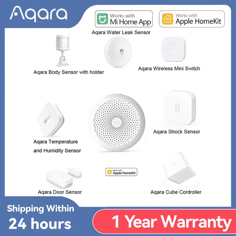 Aqara 스마트 홈 허브 및 지그비 3.0 센서, 앱 음성 제어 온도 센서, 알람 작동, 샤오미 미 홈 애플 홈키트