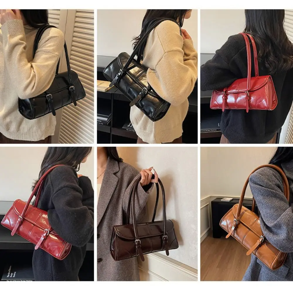 High Quality PU Leather Underarm Bag Burgundy Color Magnetic Buckle Shoulder Bag Magnetic Buckle Bag Casual Occasions