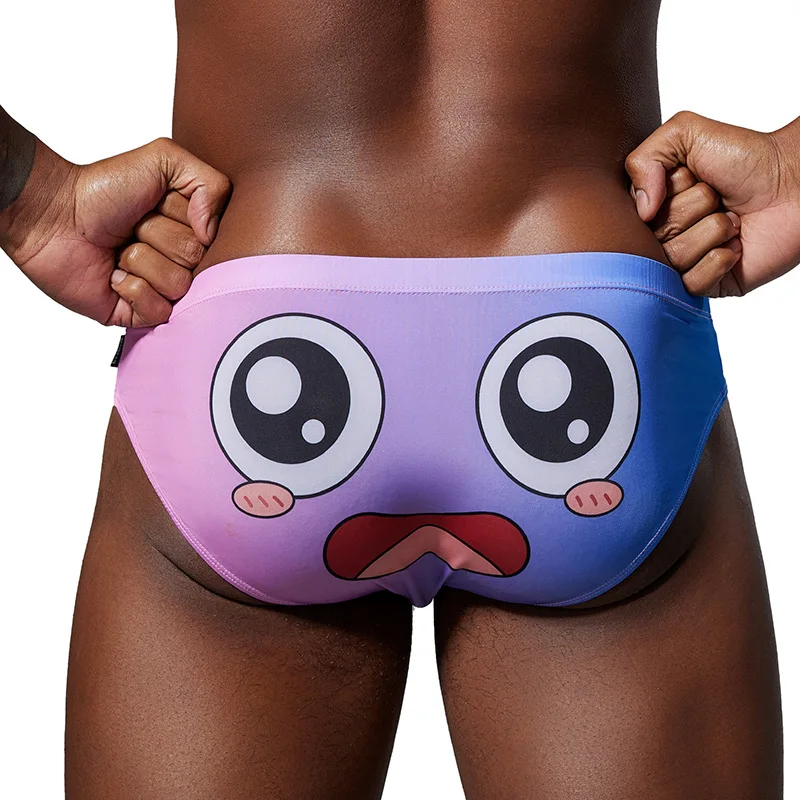 SEOBEAN Men's Low Waist Briefs Breathable Gradual Cartoon Print Underwear Sexy Triangle Pants for Men view 6