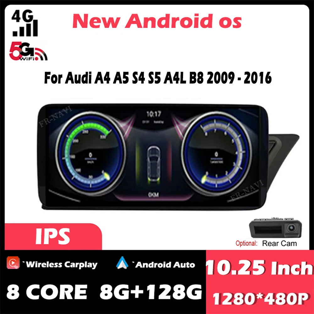 

10.25 Inch Right Hand Drive Android 14 For Audi A4 A5 S4 S5 A4L B8 2009 - 2016 Car Player Multimedia Radio Stereo GPS Navigation