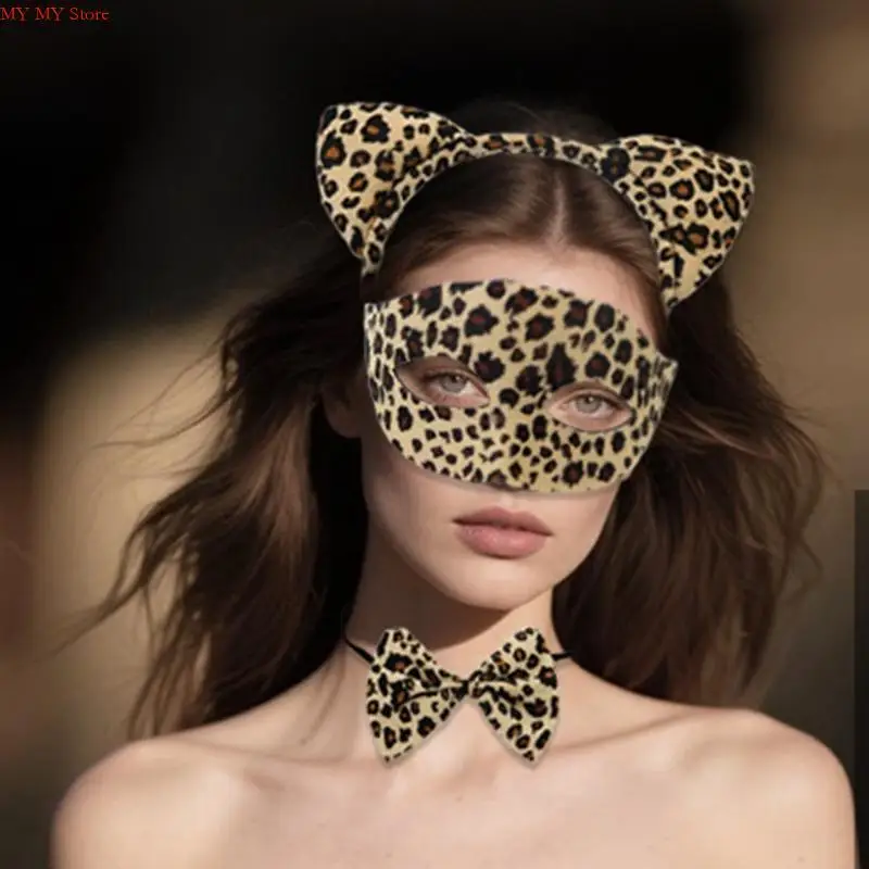 N1HE Fashionable Leopard Half Face Mặt nạ thực tế Phụ kiện trang phục Halloween dễ dàng để làm sạch cho người lớn và trẻ