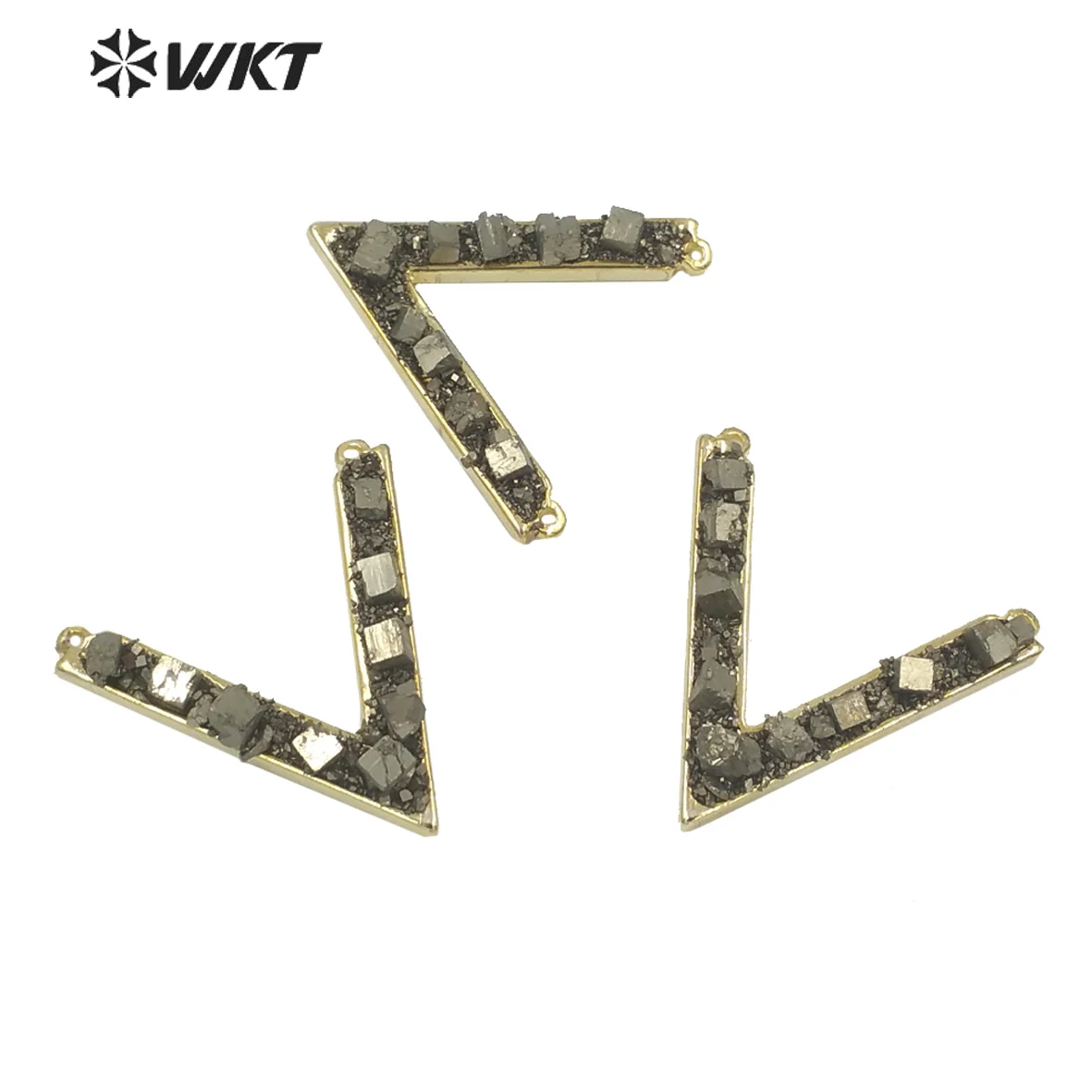 

WT-P812 High Quality Charming Natural Pyrite Stone Paved On The letter V For Women Special Jewelry Gift