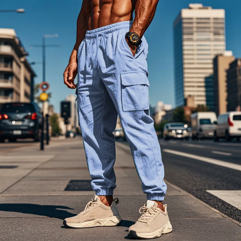 

2025 New Men's Cotton Linen Long Pants Men Spring And Summer Loose And Breathable Solid Color Linen Pants Casual Street Wear