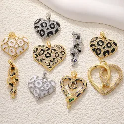 Leopard print Enamel heart Pendant For Women Handmade Earrings Jewelry Accessories Supplies Heart Diy Earrings Necklace Bracelet