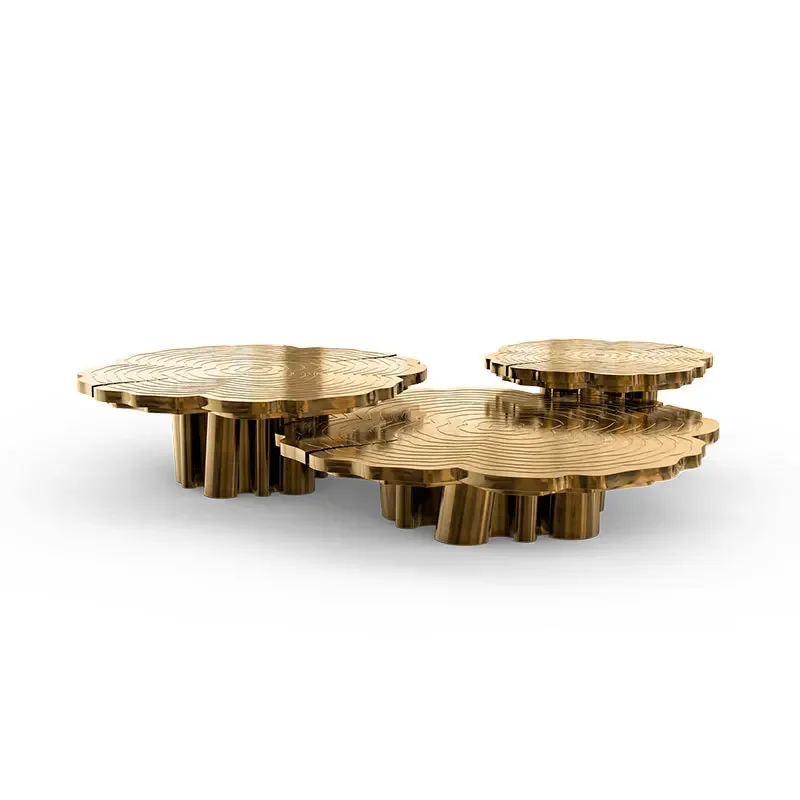 

Modern simple stainless steel special-shaped irregular high-end artistic villa living room tree root coffee table combination