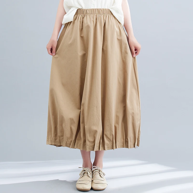 Spring Summer Loose Comfortable Flower Bud Skirt plus Size Retro Design Half Body Covering Elastic Waist Cotton Blend Skirt