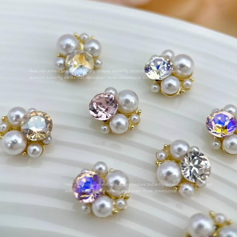 5Pcs Popular Shiny Crystal Nail Charms New Hand Stacked Rhinestones Pearls DIY Sparkling Manicure Decor Ornaments