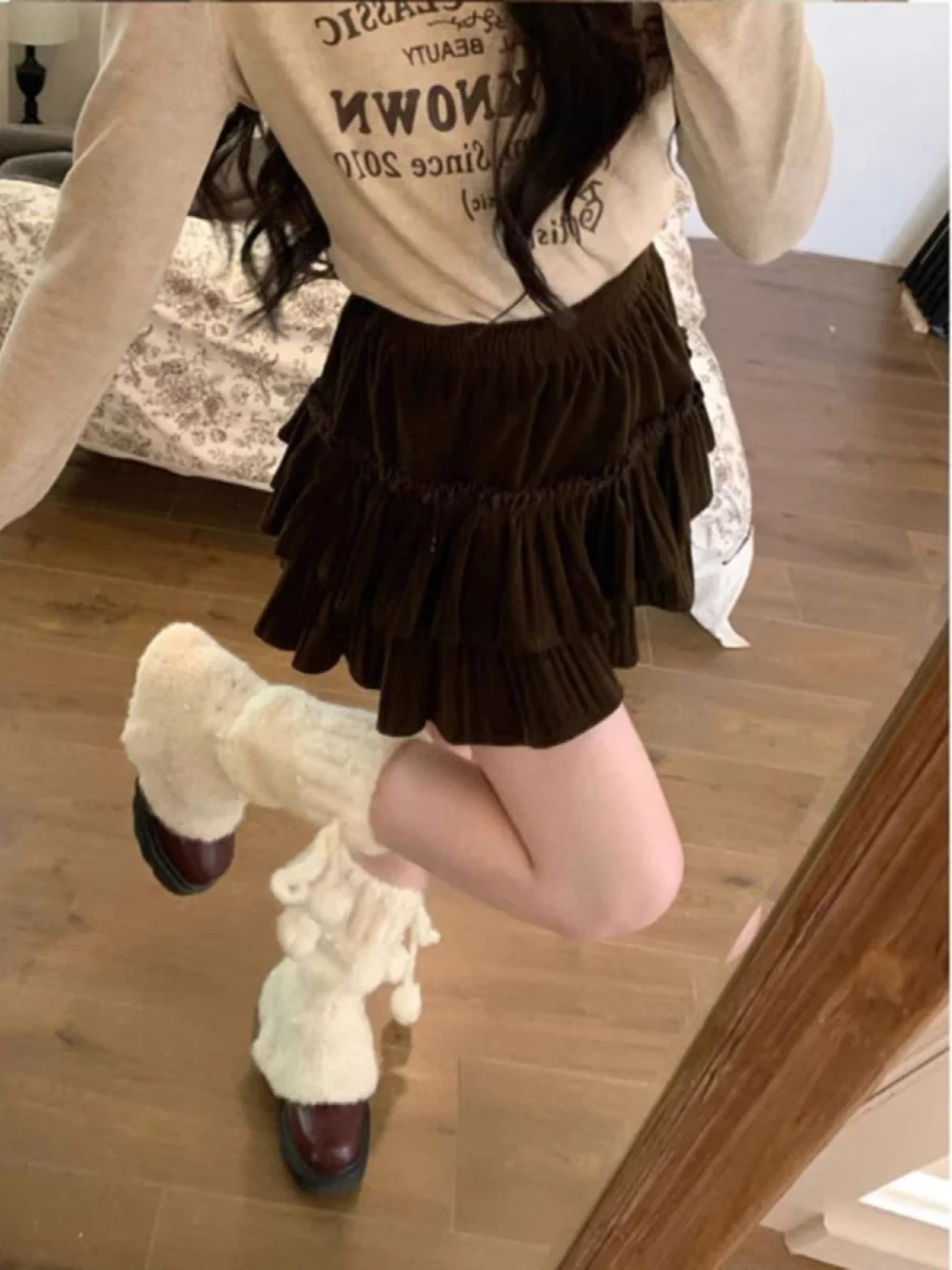 

Вельветовая юбка больших размеров, повседневная, весенняя новинка, с завышенной талией, стройнящая, пышная, в стиле «торт», женская, премиум-класса