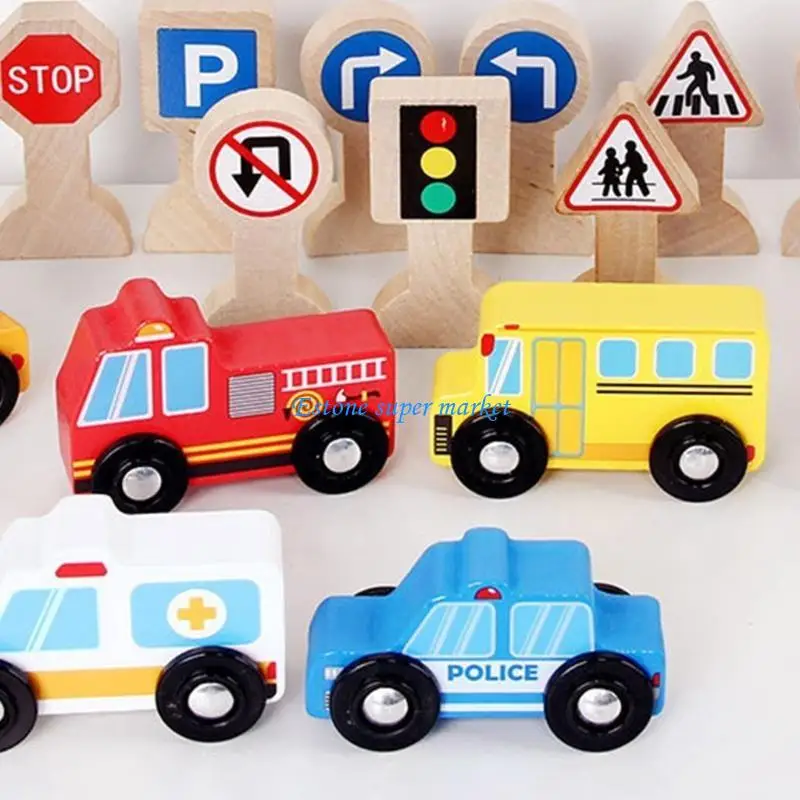 090b Buntes Fahrzeugspielzeugmodell und Verkehrszeichen für Boy Girls Street Stall Pedlar Easy Assemble für Kinder Baby