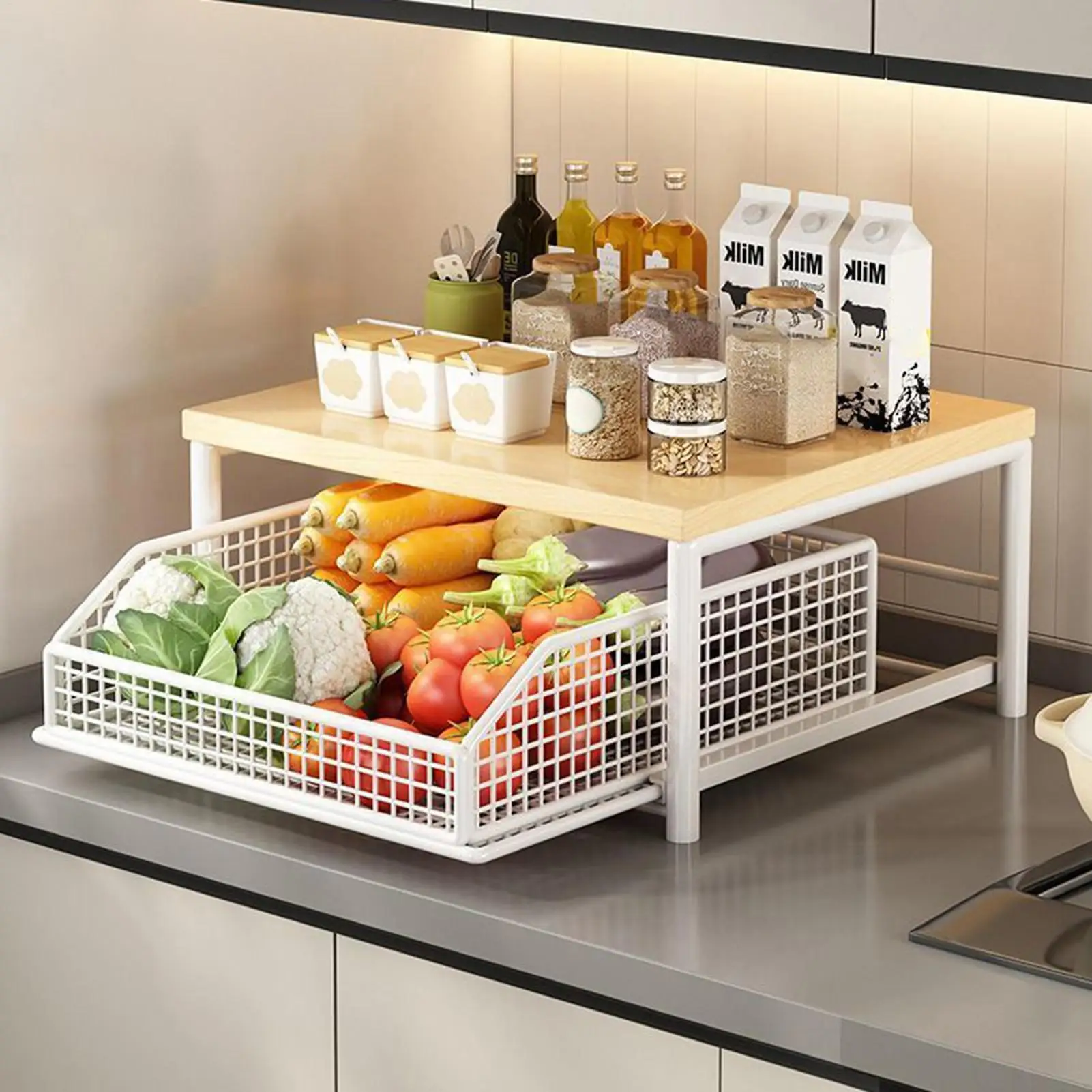 

Kitchen Storage Rack Vertical 2-Tier Organizer Rack Standing Storage Shelves for Pantry Kitchen Bathroom Garage Shower Bar