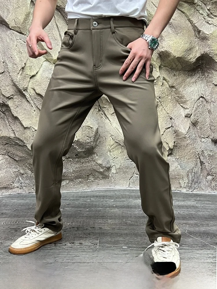 

Busin Casual Trousers Men's Straight Leg Fce Lined Oil Resistant Fabric Anti-static Autumn Winter New Sle Youth Faion