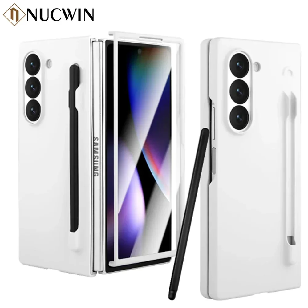 For Samsung Galaxy Z Fold 5 6 Case With S Pen and S Pen Holder  Matte Solid Color For Galaxy Z Fold6 Slim Screen Protector Cover