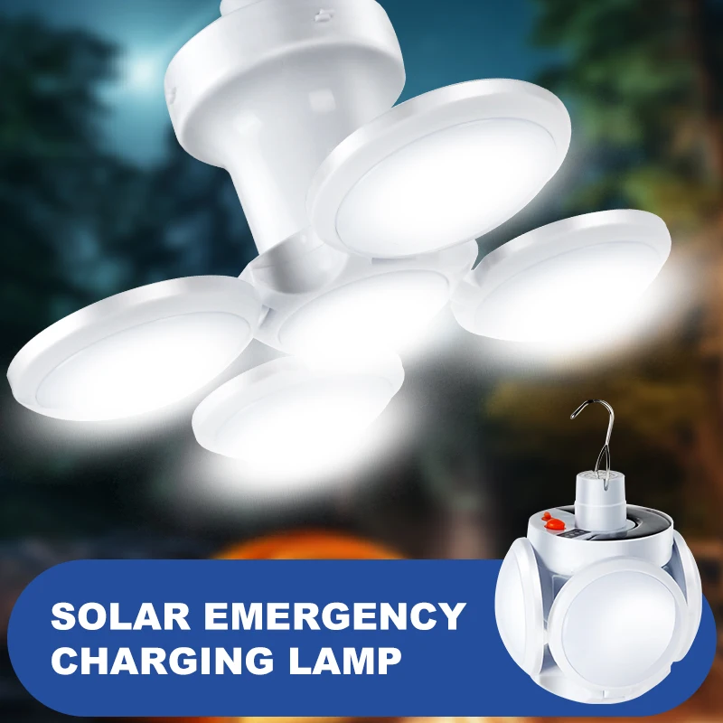 مصباح كرة قدم يعمل بالطاقة الشمسية، ضوء تخييم للشحن طويل المدى، طوارئ منزلية مضيئة متعددة الوظائف قابلة للطي بخمسة جوانب