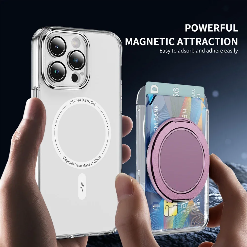 เคสแม่เหล็ก BgClear สำหรับ Magsafe Wallet Case สำหรับ iPhone 17 Pro Max 15 14 16 Samsung S24 S25 Ultra พร้อมช่องใส่บัตรและวงแหวนยึด