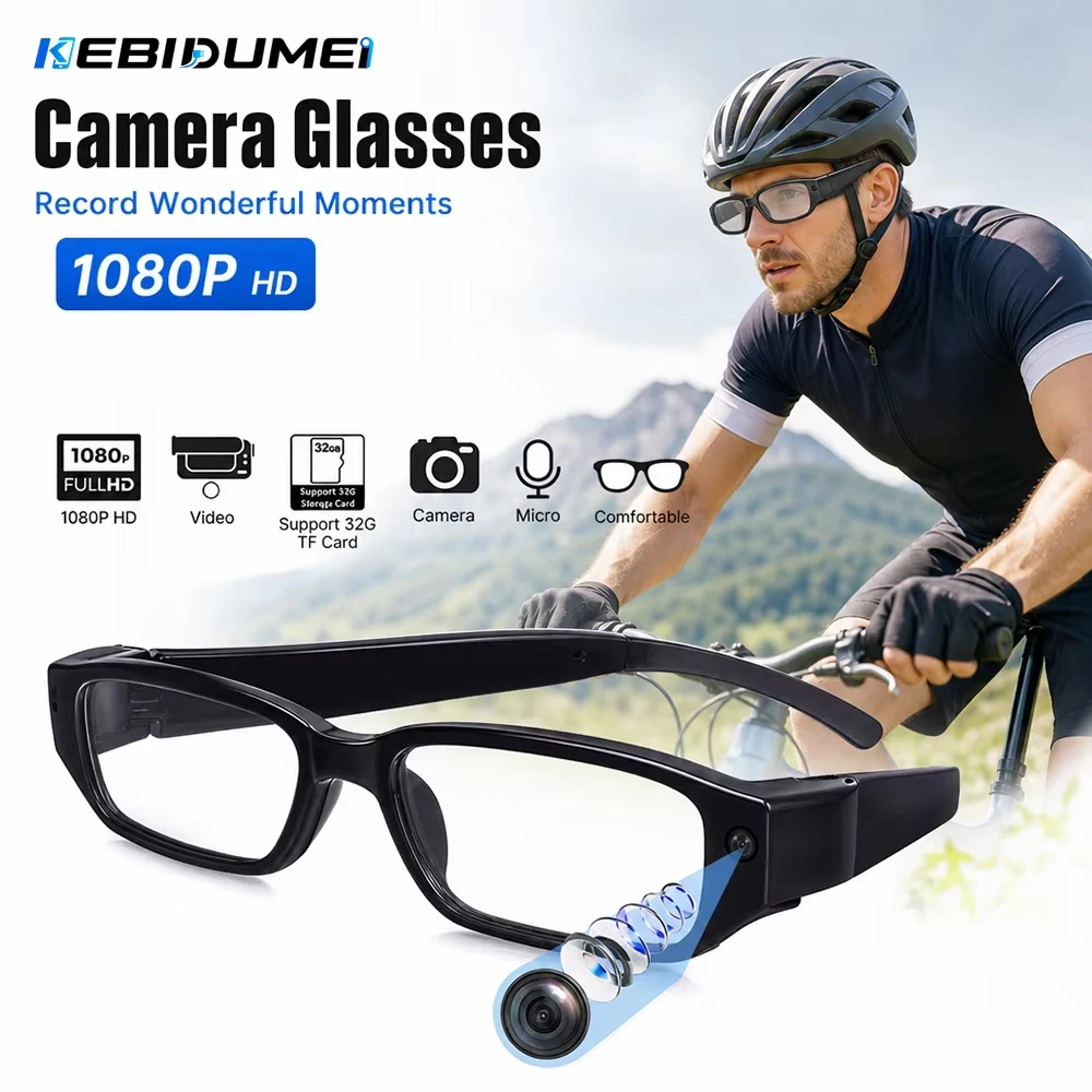 KEBIDUMEI 1080P HD Camera Glasses Cycling Glasses with Video Recorder Wearable Sports Surveillance Camcorder for Outdoor Vlog
