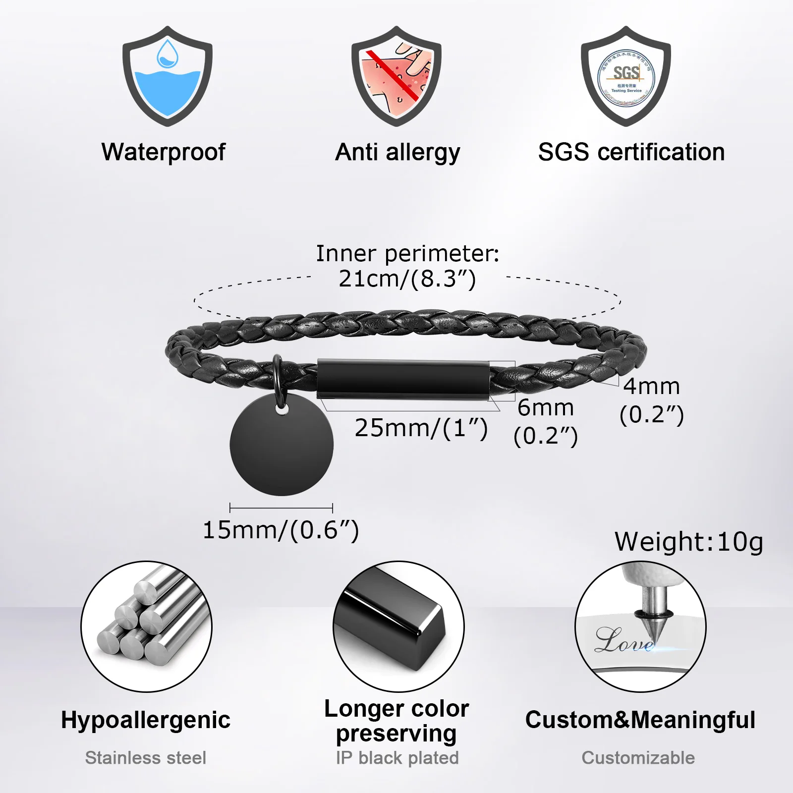 Vnox Free Custom Name Bracelets for Men Women, Small Coin Charm Wristband, Couple Promise Jewelry Gift