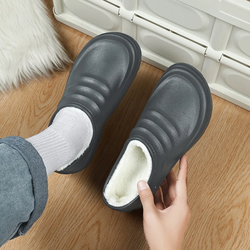 Winter Men's and Women's Slippers Warm Fur Waterproof and Waterproof Couple's Simple Indoor Home Cotton Shoes, Casual Chef Shoes