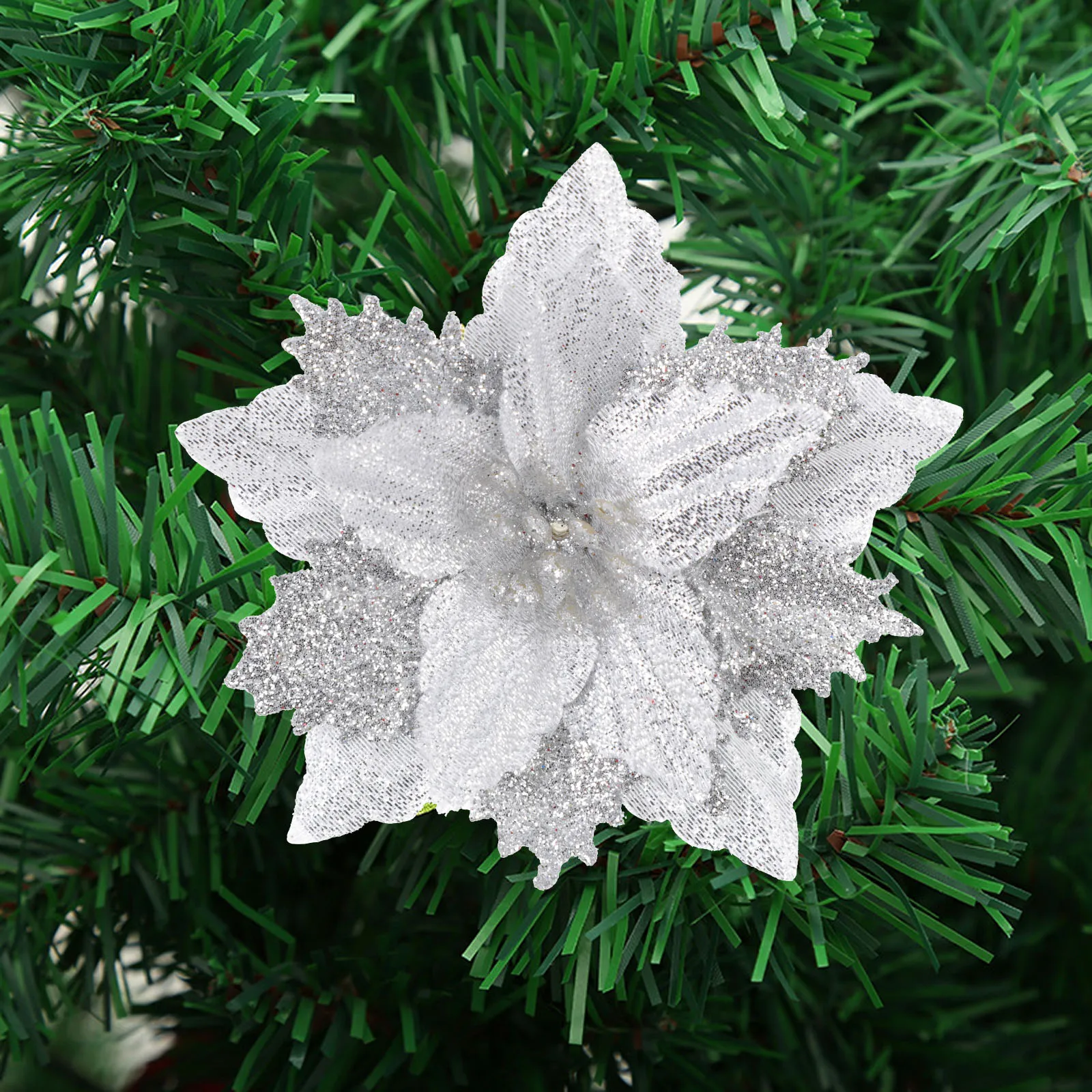 

8Pcs Christmas Flower Decorations Artificial Xmas Flowers Glitter Xmas Tree Ornaments Party Decor Holiday Simulated Flower