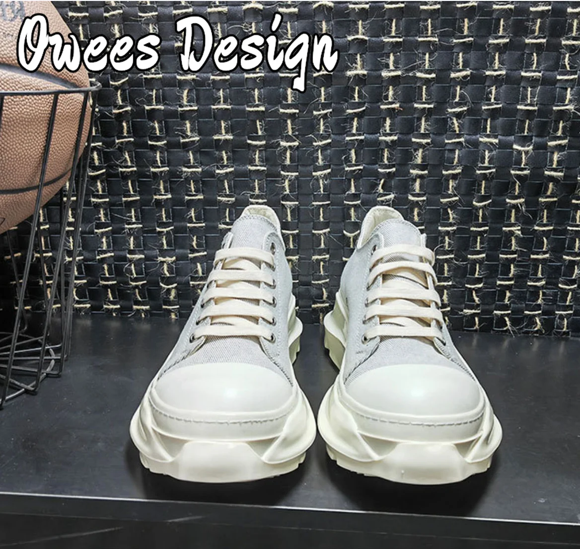 Owees Design Embroidered Platform Canvas Shoes Men's and Women's Round Toe Lace-up Chunky Soles Handmade High Quality Sneakers