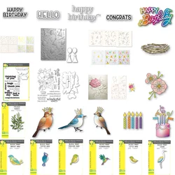 Flowers Birthday Party Cake Bird Metal Cutting Dies Clear Stamps Stencil Hot Foil DIY Scrapbook Diary Decoration Embossing 2025