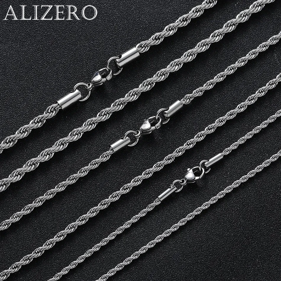 

ALIZERO 925 Sterling Silver 2/3/4MM Twisted Rope Chain Necklace For Women Men Fashion Jewelry 16-30 inches Necklaces