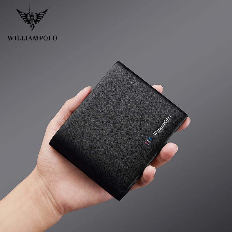 WILLIAMPOLO Men’s Wallets High Quality Cowhide Card Holder Genuine Leather Men Clutch Wallets Male Passport Cover Purses