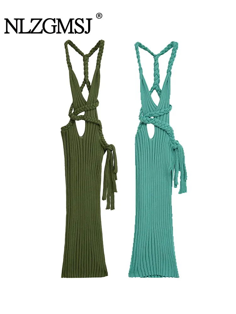 NLZGMSJ Beach Sexy Chic Women Cami Dress Solid Backless Long Dress New Fashion 2025 Summer Holiday Date Party Dress