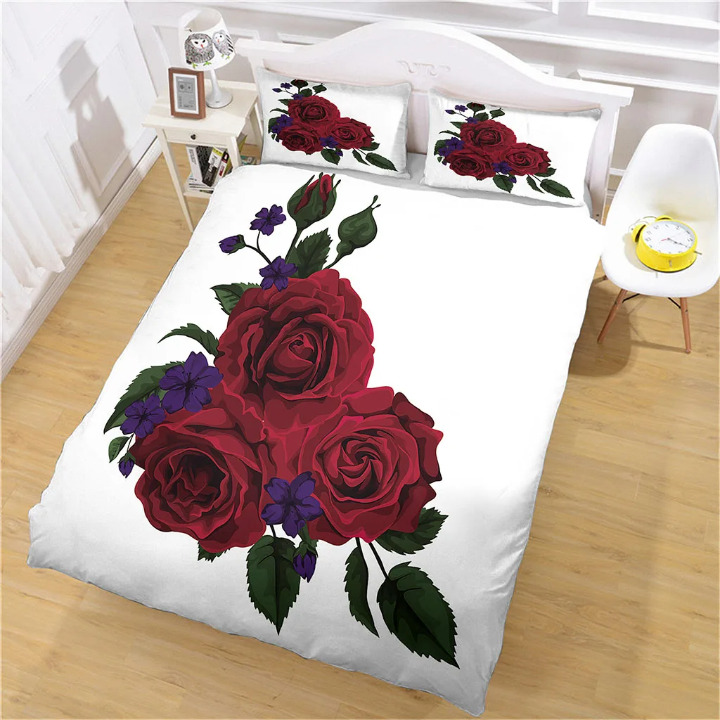 3D Botanical Roses Duvet Cover Double, Bedding Set Single Twin Full Queen King Size Bed Set Aldult Kid Bedroom + Pillowcases