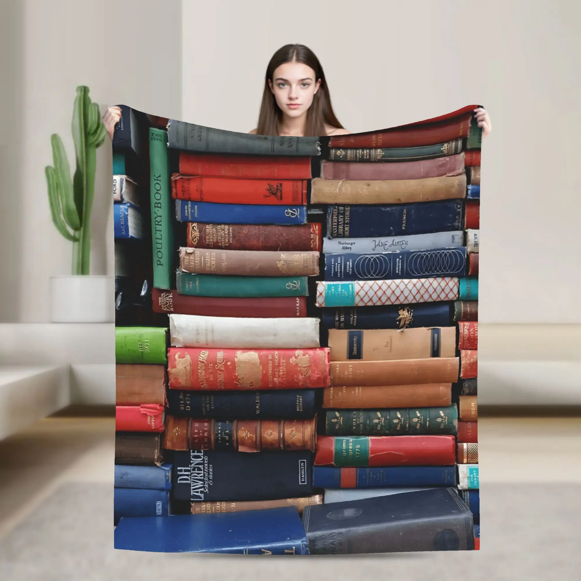 Book Shelf Throw Blanket Soft Comfy Funny Blanket  For Outdoor Travel Office Flannel Bedspread Bed Cover