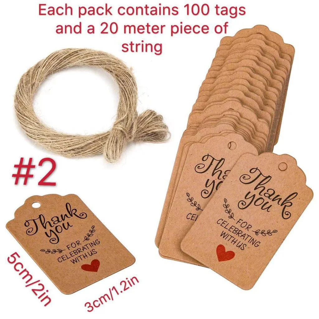 100pcs Kraft Paper Gift Tags Price Tags With 20m Jute Twine Craft Wedding Tag Labels Christmas Day Thanksgiving Wrap Decoration