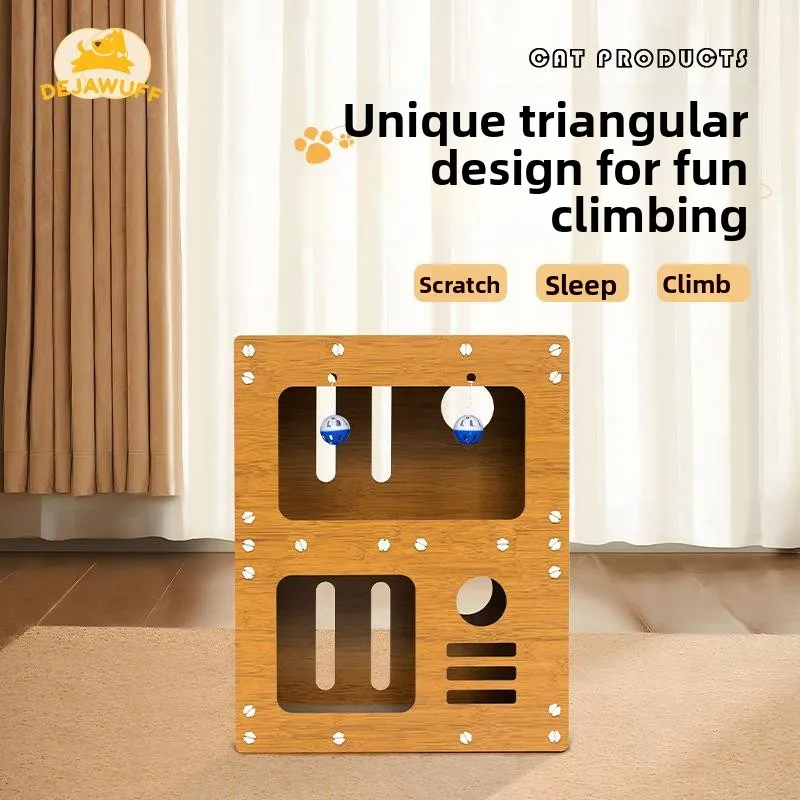 

Двухслойный деревянный домик-вилла из гофрированного картона: многофункциональная лежанка для питомцев, когтеточка, игровой комплекс, прочный домик для животных