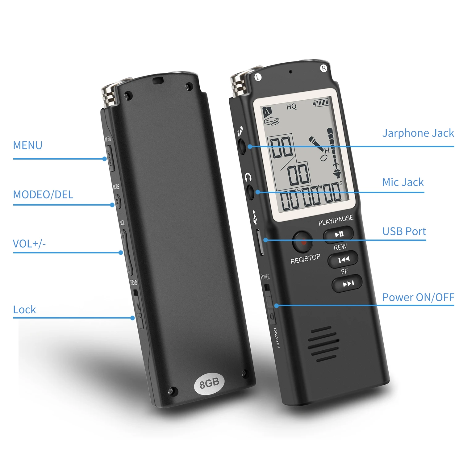 Digital Audio Voice Recorder 16GB/32GB/64GB High-Quality Intelligent Noise Reduction Recording Real Time Display with MP3 Player