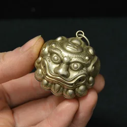 Retro Double-sided Tiger Head Pattern White Copper Bell Pendant