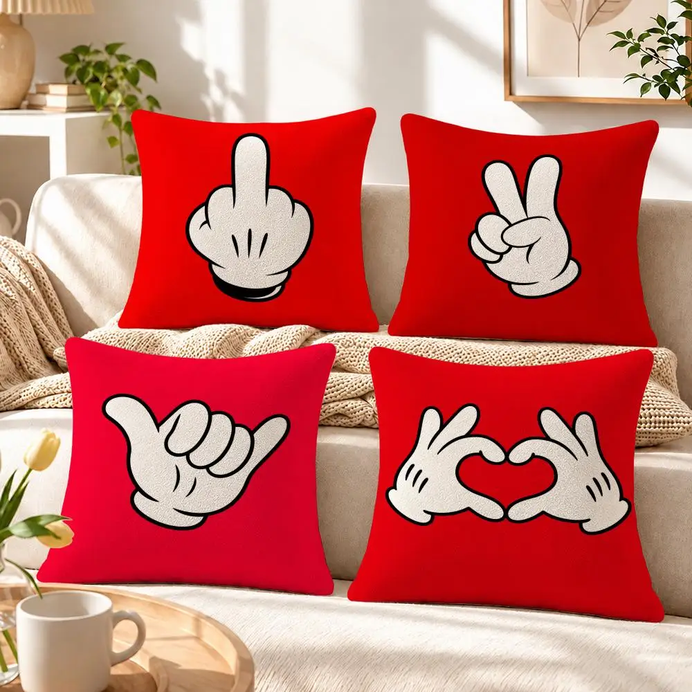 Art Red Finger Gesture Cushion Cover Soft Short‑Plush Pillowcase, Decor for Sofa & Bedroom, Perfect Holiday Gif