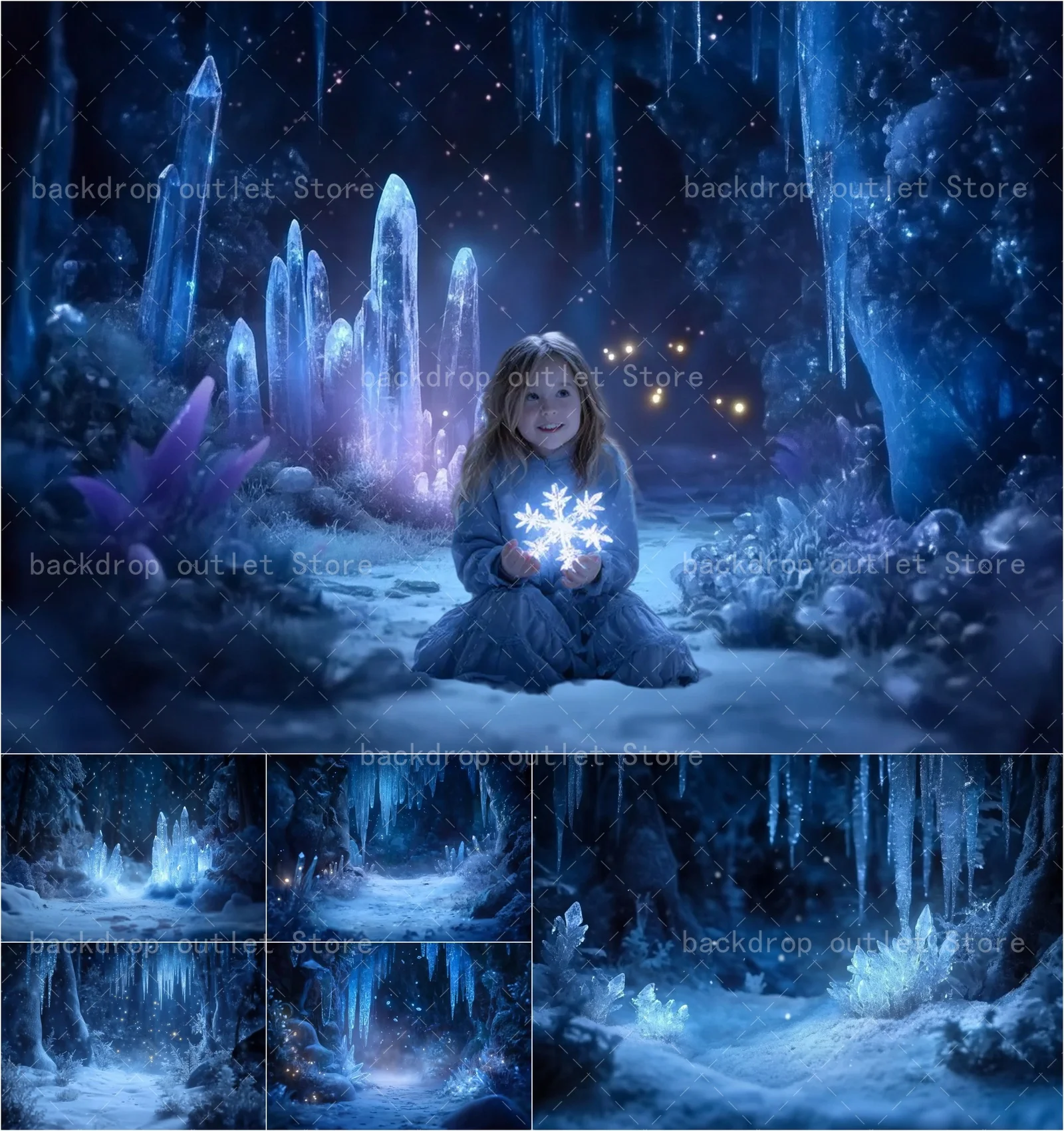 

Mehofond Winter Snow Cave Photography Backdrop Fluorescent Crystal Landscape Decor Background Photograph Prop