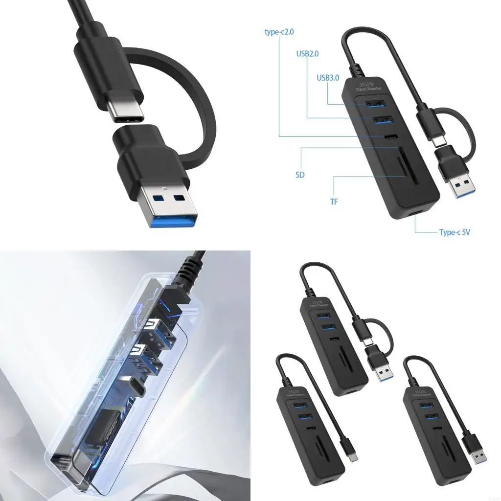 

C90F USB -адаптер с 5 портом, включая USB3.0 USB2.0 Тип C Карты CARD MULTIFUNCUNAL для мгновенной передачи данных
