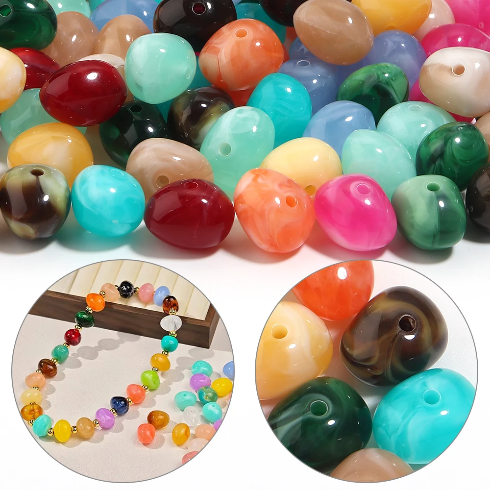 20pcs/lot 13x16.5mm Irregular Oval Acrylic Beads Big Hole Marbled Loose Spacer Beads For Bracelet Jewelry Handcraft DIY Supplies