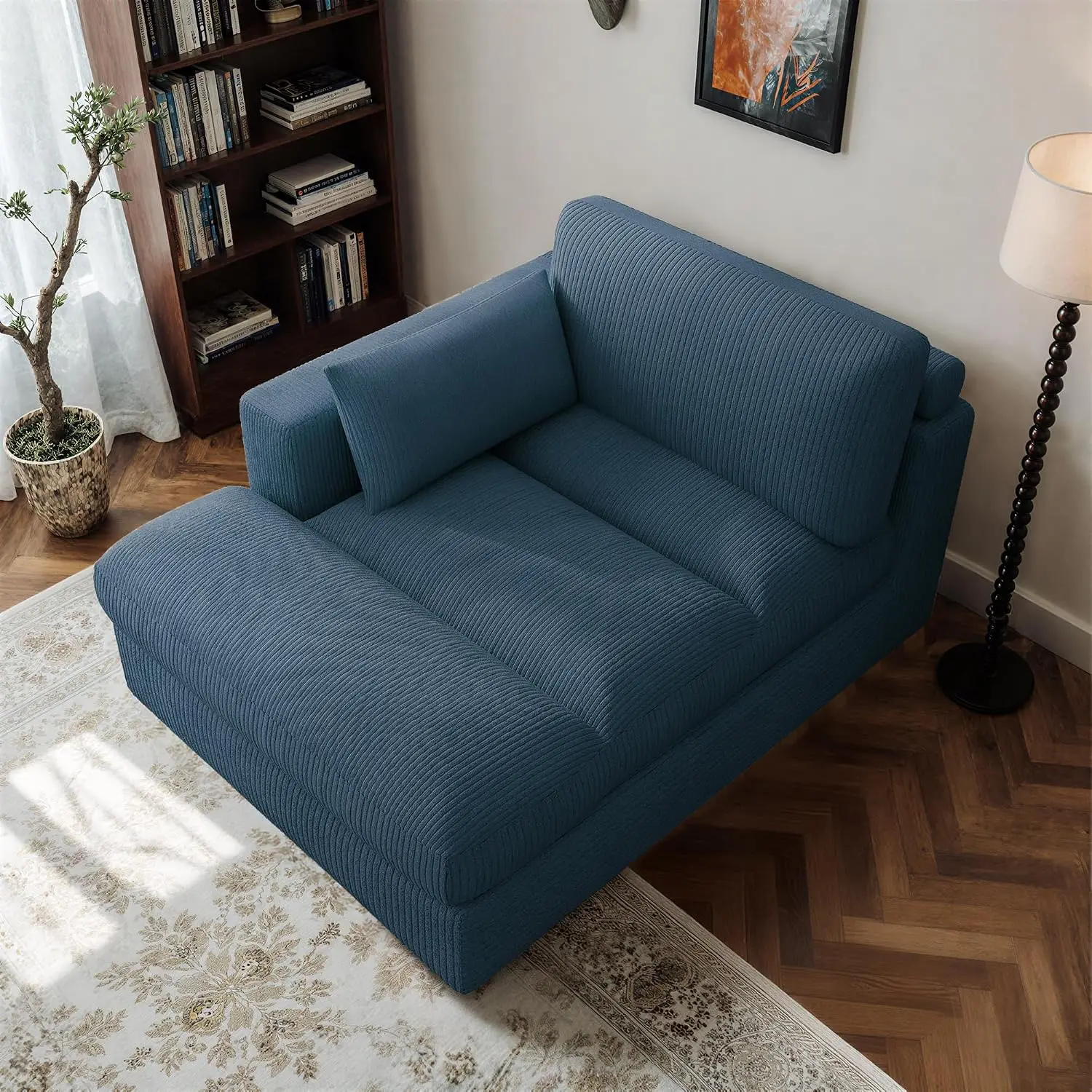Oversized Chaise Lounge Right Armrest Comfy Upholstered Sofa Bed Recliner Living Room Corduroy Seat Solid Wood Frame, Customized