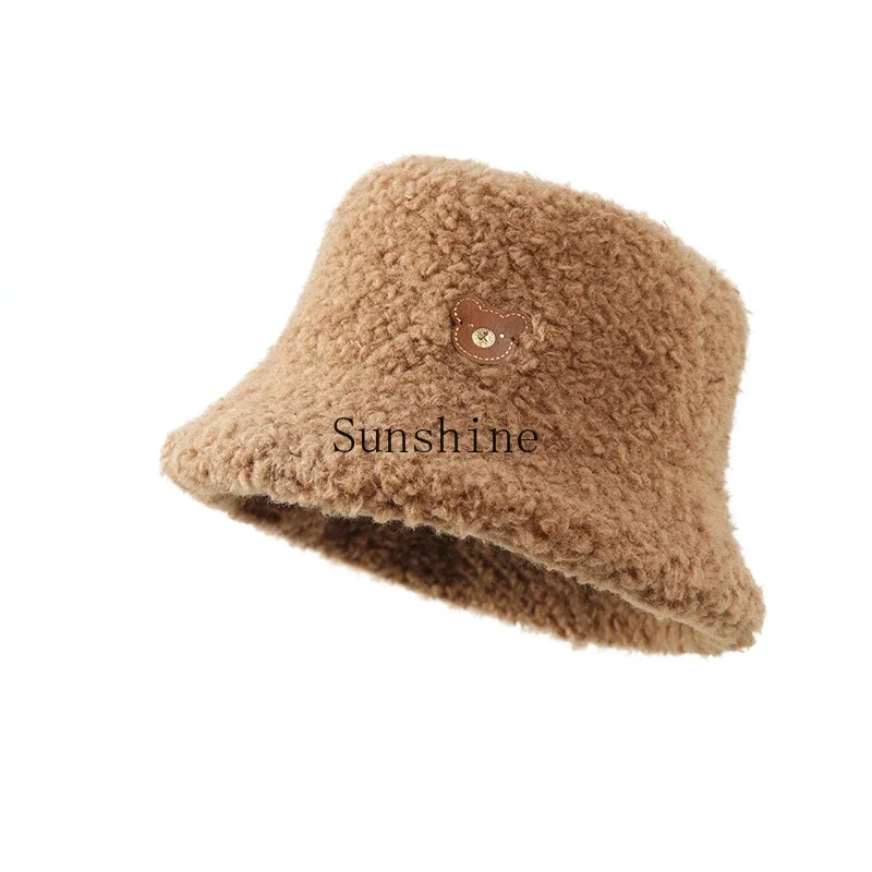 

Autumn and winter imitation lamb wool big eaves Korean versatile thickened warm fisherman basin hat