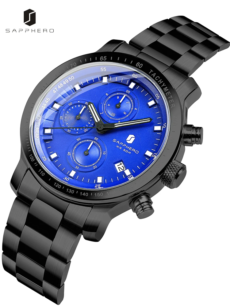 SAPPHERO Watch For Men Luxury Brand Stainless Steel Gold Men\'s Watch Quartz Waterproof Timepiece Elegant Dating Clock Date